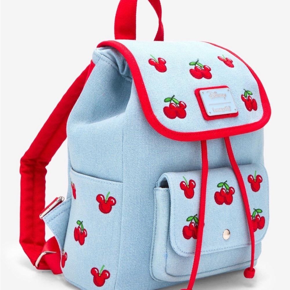 New Loungefly Disney Cherries Denim Backpack. - Picture 2 of 5